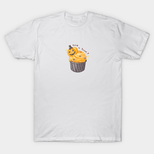 Halloween Pumpkin Cupcake Illustration - Trick or Treat? (萬聖節南瓜杯子蛋糕) T-Shirt by Rose Chiu Food Illustration